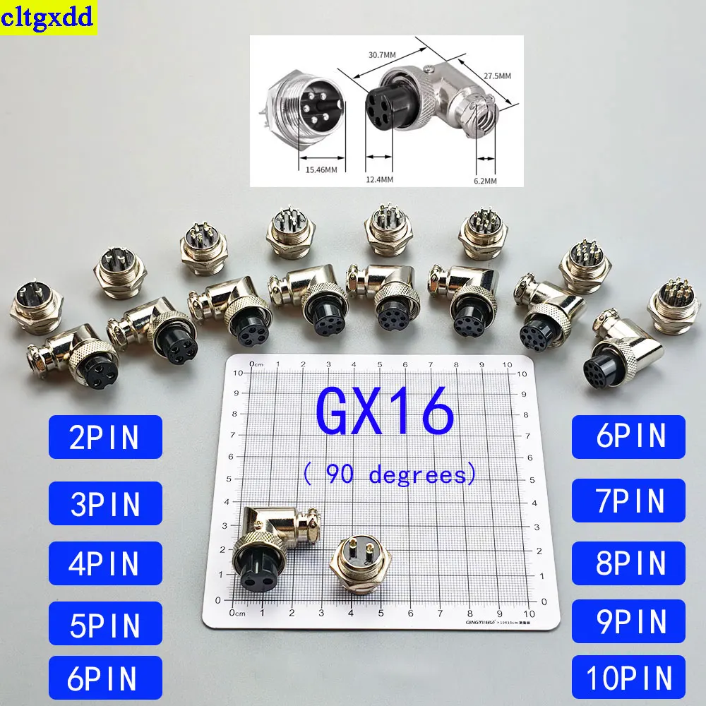 Cltgxdd 1 Set GX16 90 Degree Right Angle Aviation Socket 2 3 4 5 6 7 8 9 10 Pin Male Female Plug Chassis Installation Connector