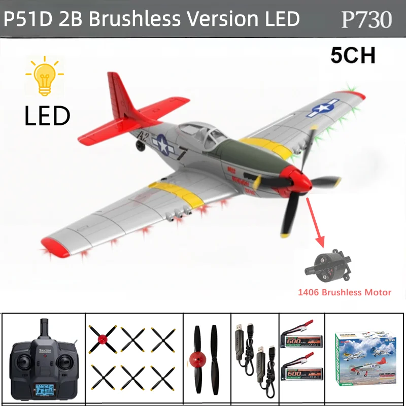 5CH P51D Mustang EPP Foam RC Plane 3D 6G Gyro Brushless RTF Fixed Wing With/Without LED Lights Shockproof Outdoor Gift