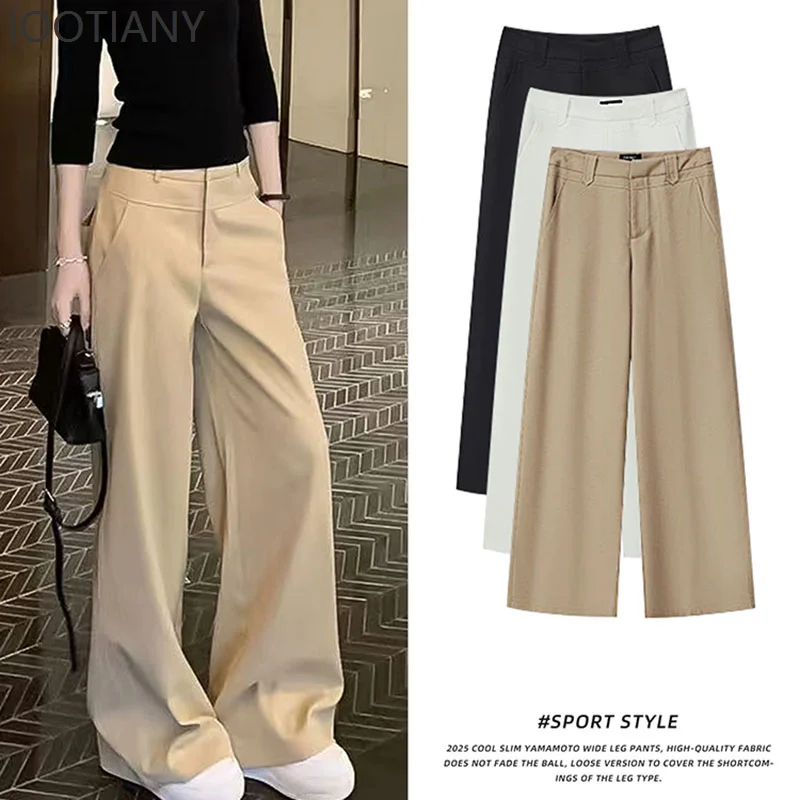

Khaki Wide Leg Pants for Women 2026 Spring Summer High Waist Slimming Suit Pants Woman High-End Elegant Loose Straight Trousers