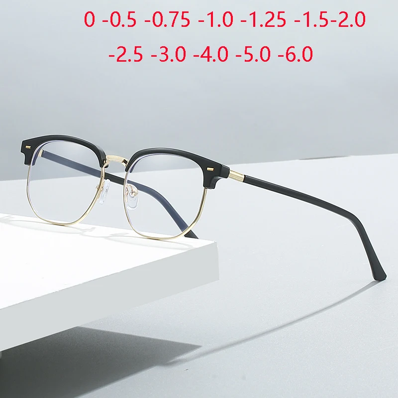 

Eyebrow Frame Student Myopia Glasses Finished Women Men Half Frame Square Short-sight Eyewear Prescription 0 -0.5 -0.75 To -6.0