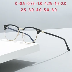 Eyebrow Frame Student Myopia Glasses Finished Women Men Half Frame Square Short-sight Eyewear Prescription 0 -0.5 -0.75 To -6.0