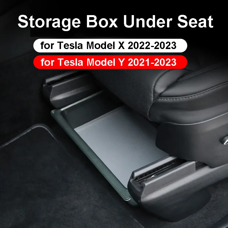 Under Seat Storage Box For Tesla Model X Transparent Acrylic Car Front Seat Organizer Underseat Tissue Drawer Bins Trash Tray