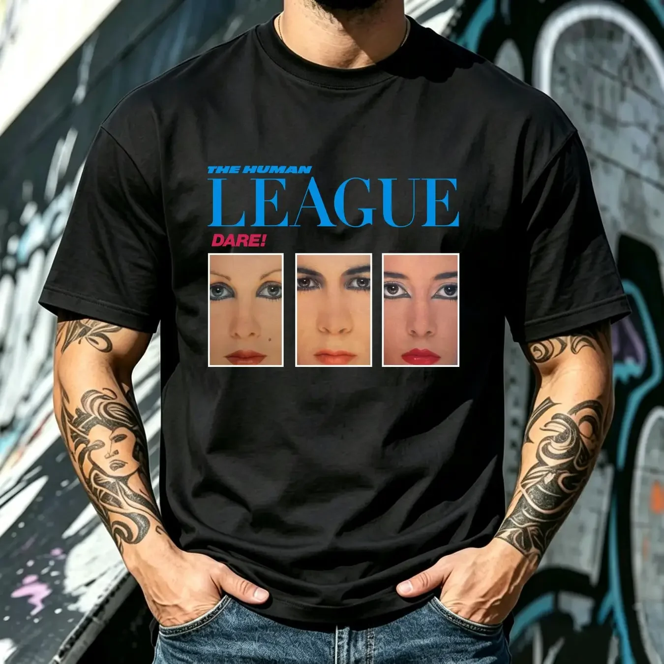 washed T Shirt Human League Dare Black long or short sleeves vintage Washed Versatile designer clothes Slightly
