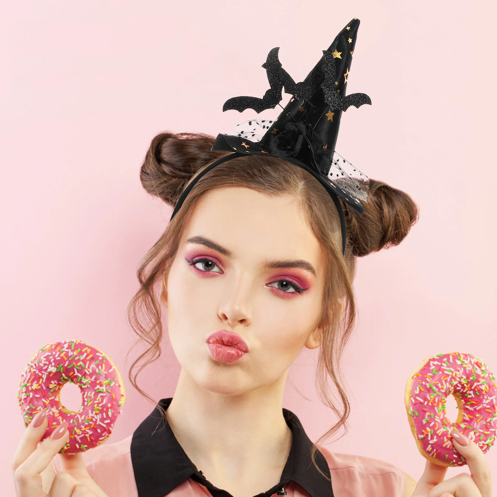 1 個魔女帽子ヘッドバンドエレガントなレースハロウィンパーティーコスチュームアクセサリー女性子供仮装ドレスアップイベント装飾