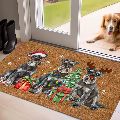 VIKAMA Holiday Mini Schnauzer Christmas Doormat - Soft Plush, Anti-Slip Absorbent Carpet, Bathroom Carpet, Home Decoration