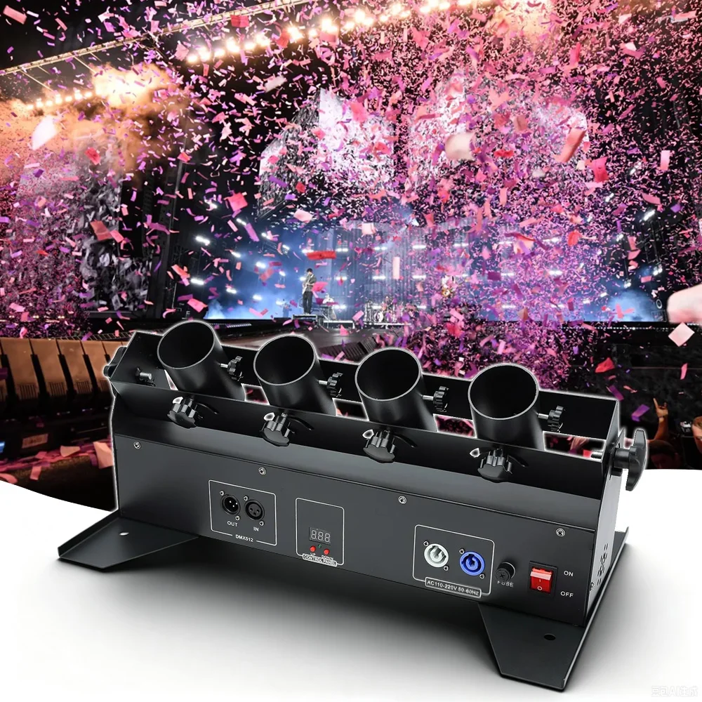 150W 4 Head Electric Confetti Machine DMX Remote Control Confetti Cannon for Wedding Party Confetti Shooter