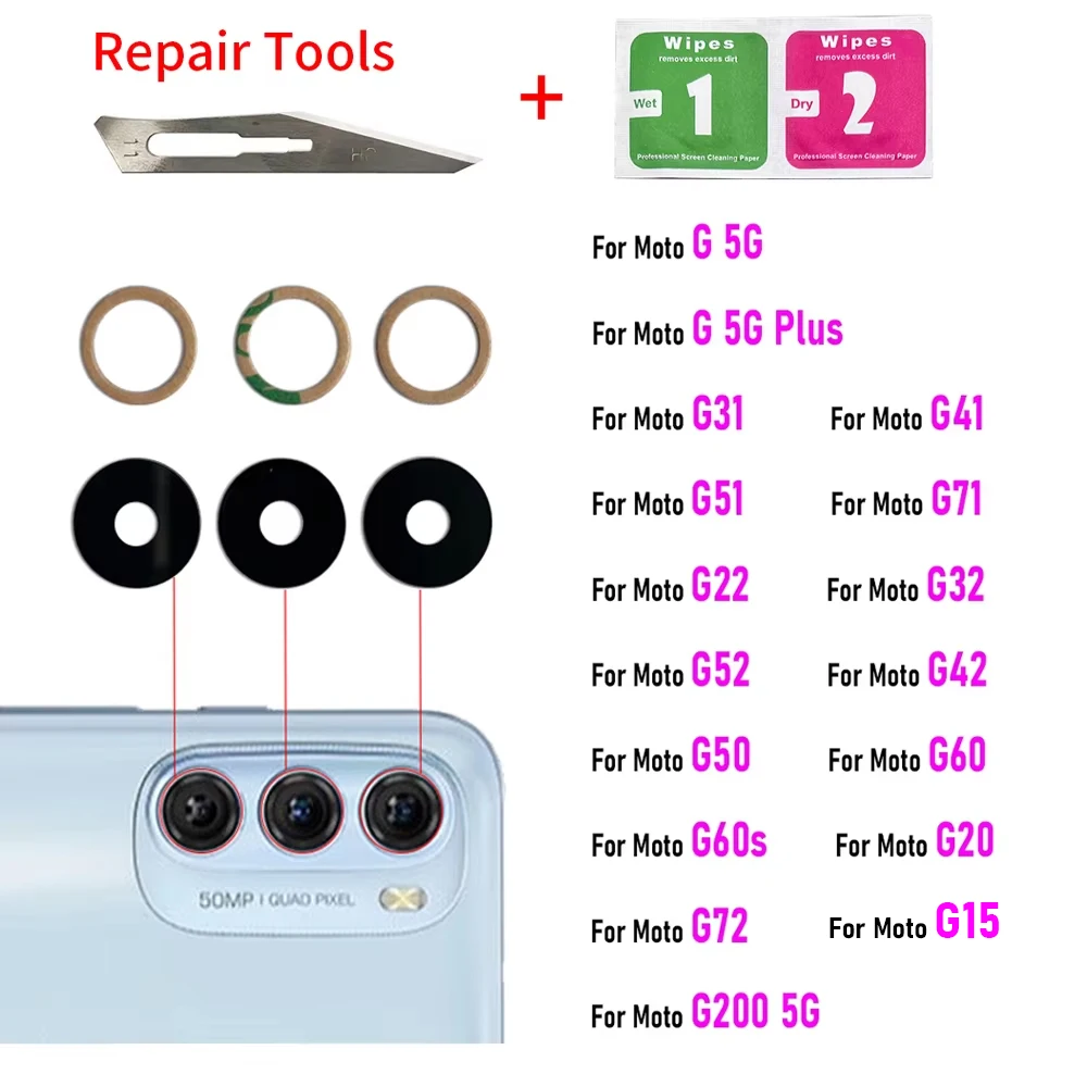 NEW For Moto G04 G13 G14 G31 G41 G51 G71 G22 G32 G52 G15 Back Rear Camera Glass Lens With Glue Sticker Replacement Repair