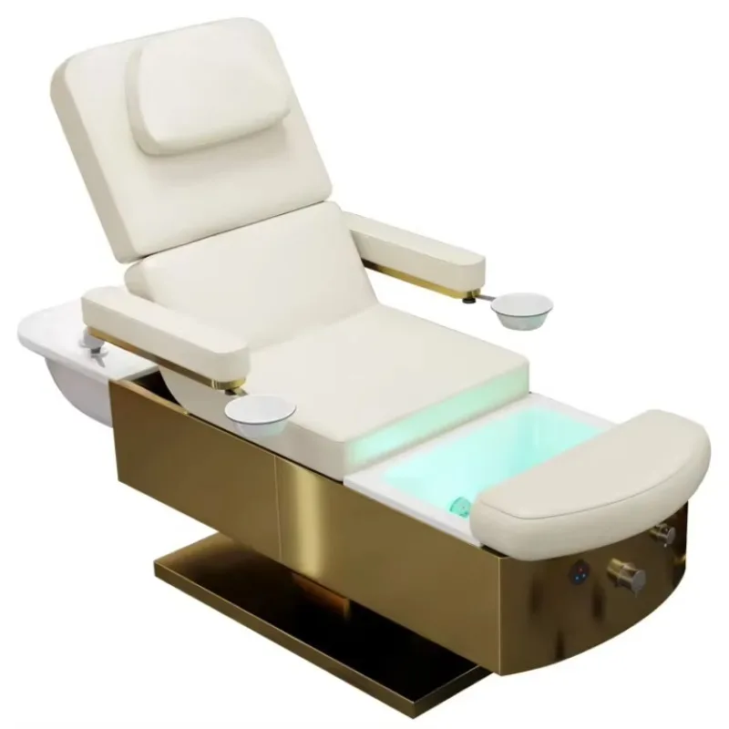 

3 Motors Gold Shampoo Bed for Spa Salon Modern Electric Eyelash Facial Bed Multi-Functional Foot Bath Massage
