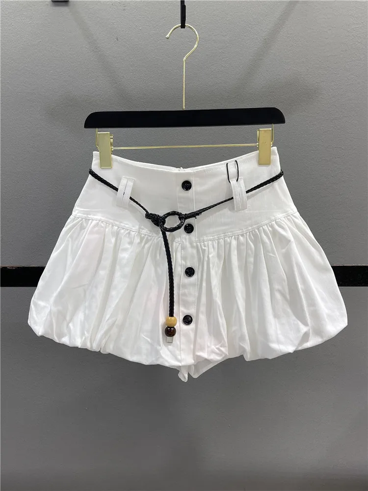 White Denim Flower Bud  Skirt Women's Summer 2026 New Anti-Aging Single Button Slim A-Line Puffy Skirt Short Skirt