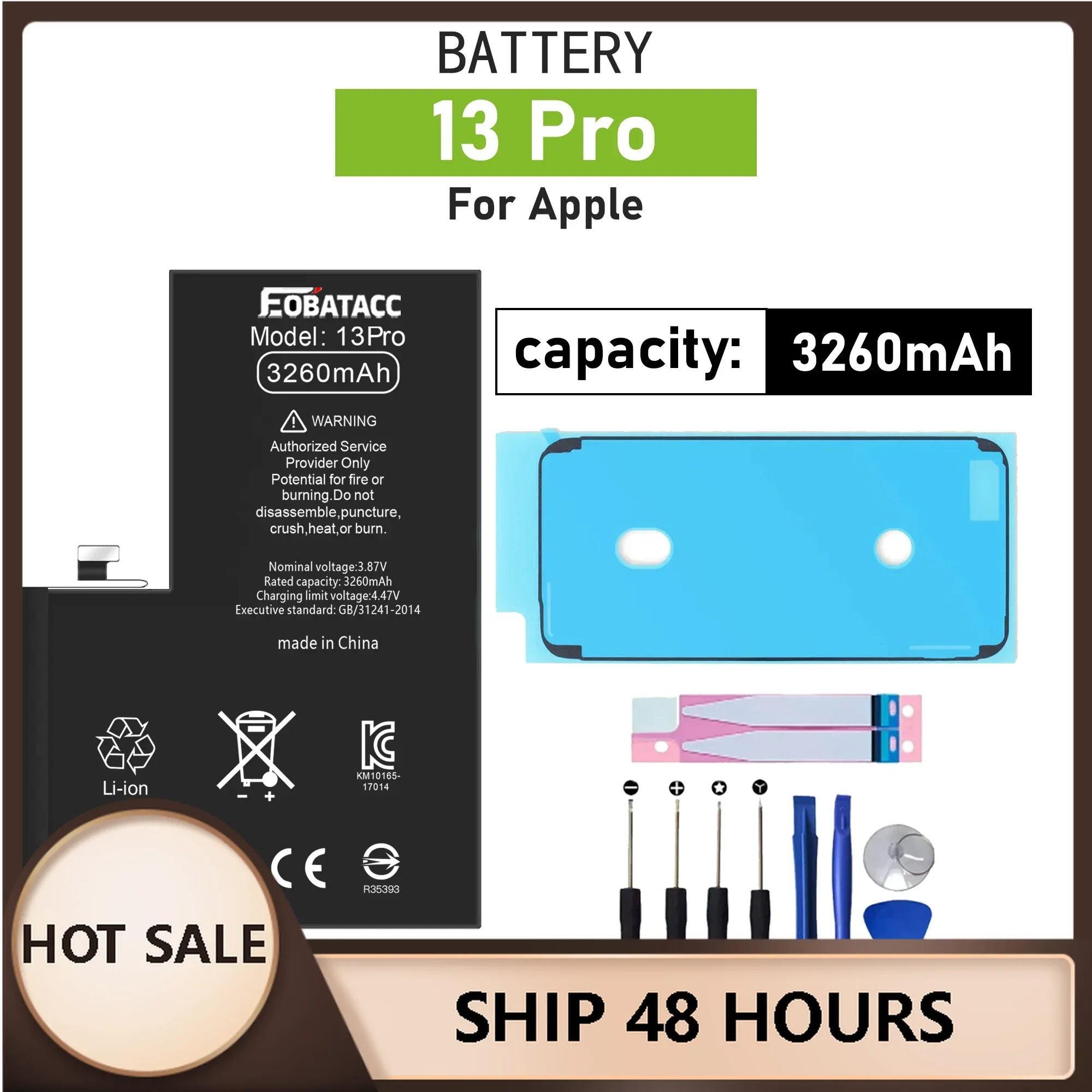

2025 лет EOBATACC Высокое качество 100% новый аккумулятор для телефона APPle 13 Pro 3260 мАч + инструменты
