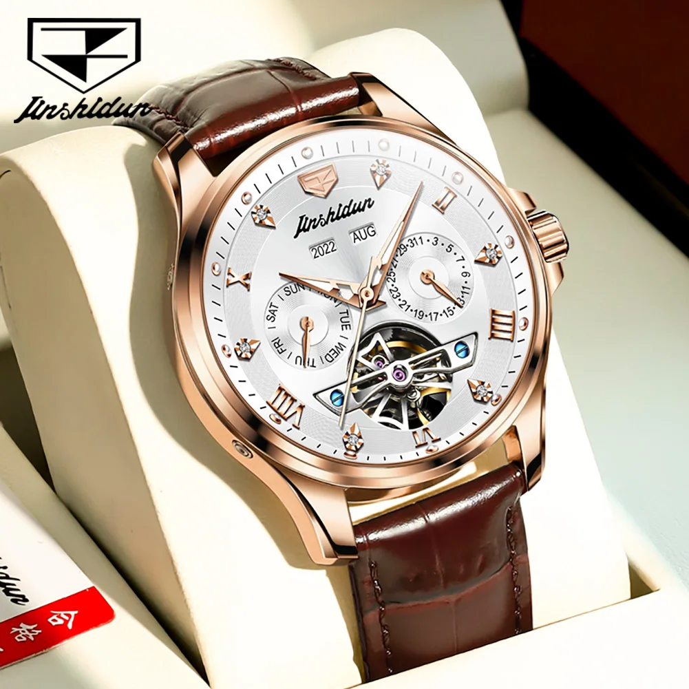 JSDUN 8926 Automatic Men\'s Watches Skeleton Design Waterproof Leather Strap Luxury Top Brand Men Wristwatch Genuine Original