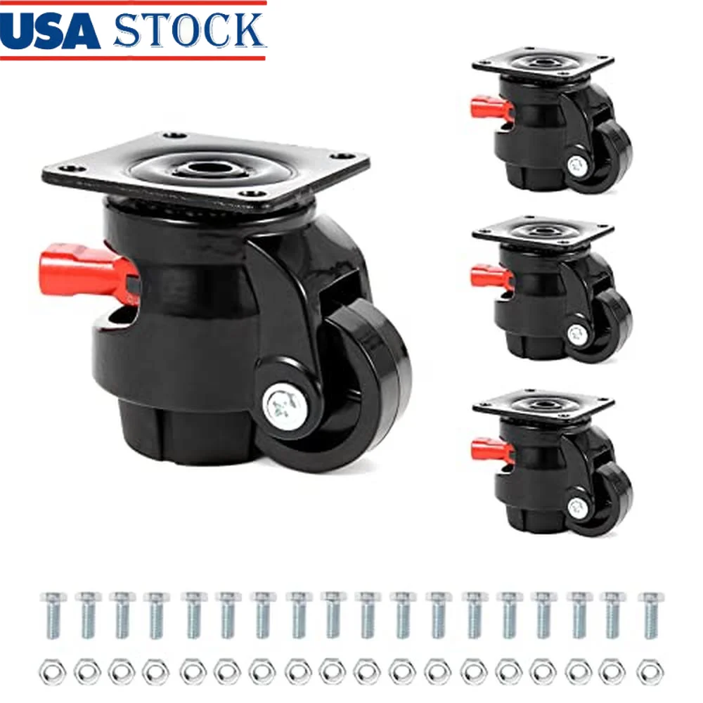 4 Pack Heavy Duty Leveling Casters 2200 LBS Capacity Upgraded Handle Retractable Wheels Set 360 Rotation Machine Equipment