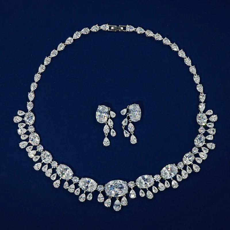 HIBRIDE Shiny Cubic Zirconia Brides Wedding Jewelry Sets For Women White Color Round CZ Necklace Earrings Sets Bijoux N-1487