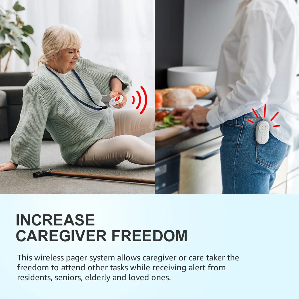 Caregiver Pager Wireless Nurse Call Buttons for Elderly Monitoring SOS Alert System Portable Alarm Call Bell for Nursing Home