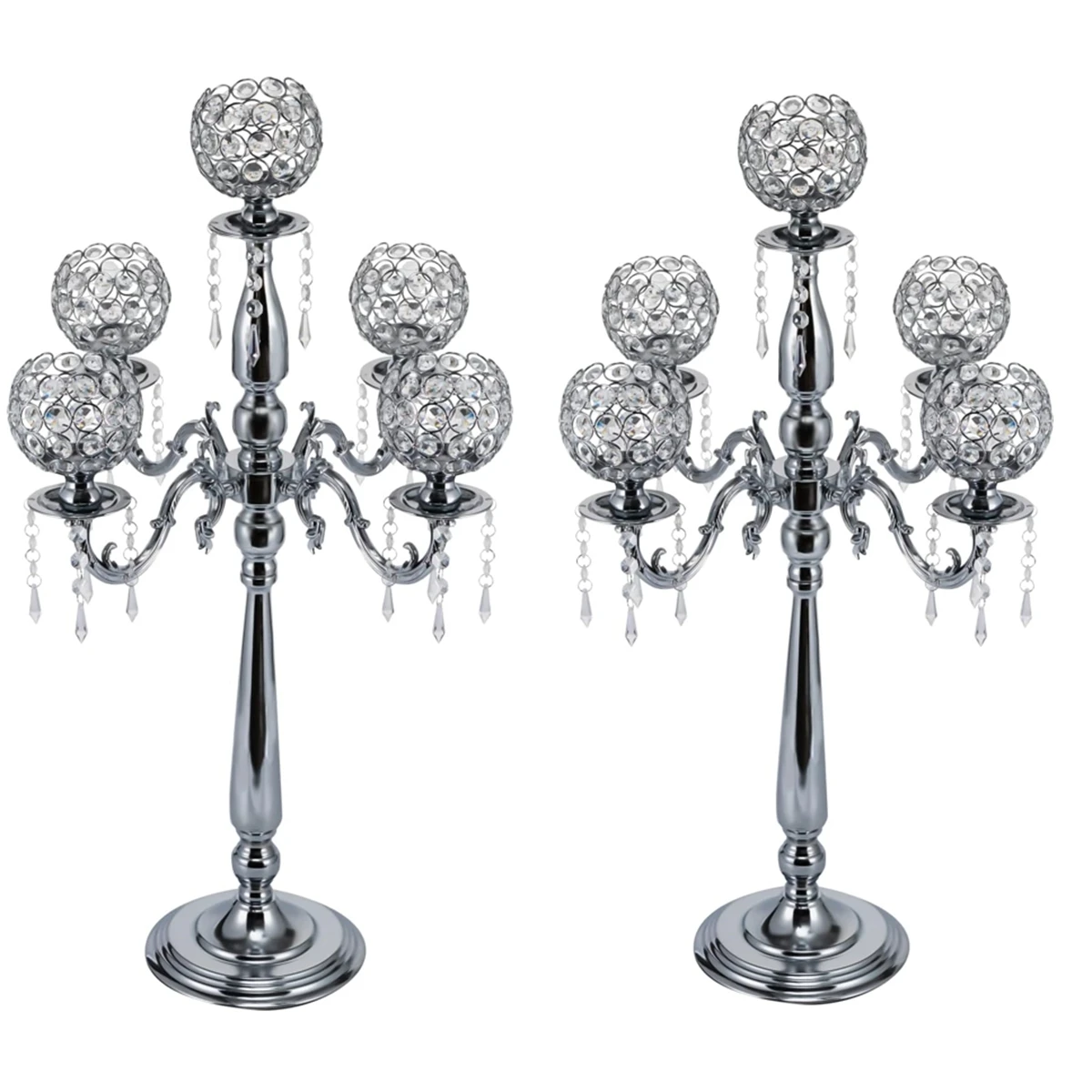 4pcs/12pcs)75cm/110cm)Sliver Candelabra Candlestick Holders 5 ArmCrystal Centerpiece Tall  Candle Holder Tabletop Candelabra