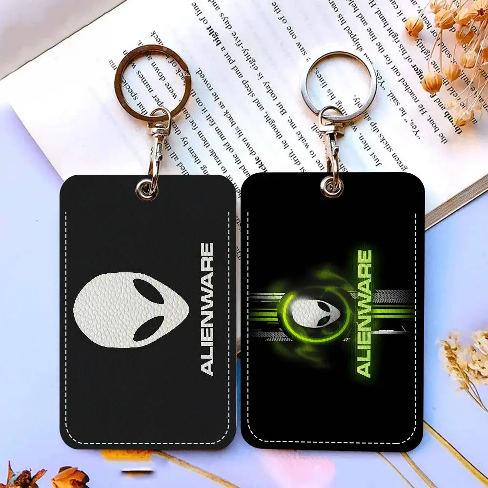 حامل بطاقة الوصول من D-Dellse A-AlienwareS Animation PC Gaming Style PU مع سلسلة مفاتيح - حماية تنفيذية لبطاقة البنك والمترو الأنفاق