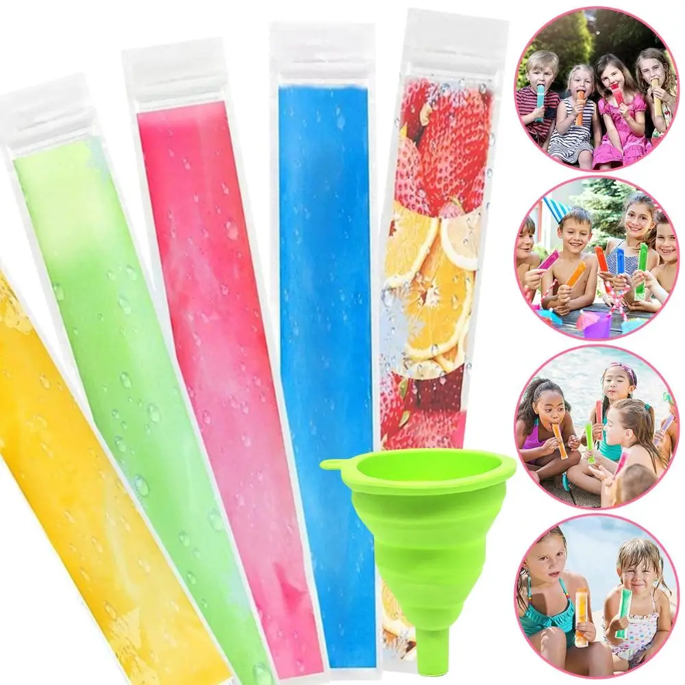 Transparent Ice Cream Bag Reusable Ice Popsicle Bags with Funnel Zip Lock Ice-Making Bags for Summer