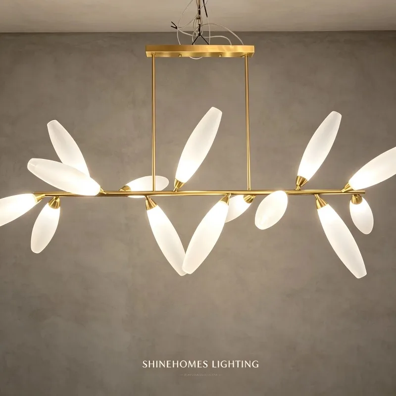Nordic simple modern brass branch milky white, glass multi-head chandelier restaurant living room open study clothing store