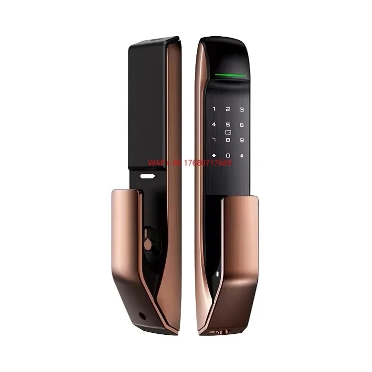 Smart 6-in-1 Keyless Entry Lock Automatic Self-Locking Electronic Digital Fingerprint Wood Door for Connectivity