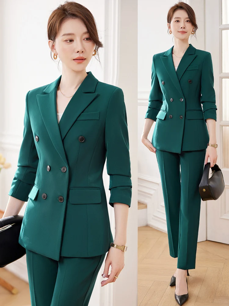 

Elegant Green Suit Set for Women Professional Workwear Ladylike Commute Formal Ladies Work Uniform High End Spring Autumn