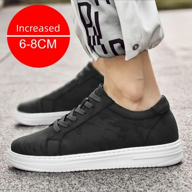 Men's Breathable PU Leather Elevator Sneakers Height Increasing Casual Walking Shoes Outdoor Comfortable Lift Sports Footwear