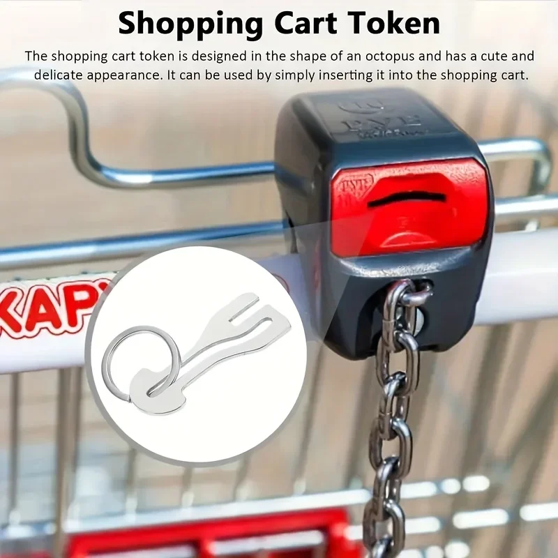 1-4-7 Reusable Stainless Steel Shopping Cart Token, Trolley Token Keychain for Supermarket, Removable Release Key Coin Keyring