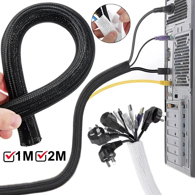 Self Closing PET Braided Cable Sleeve Expandable Auto Line Management Overlaps Flexible Loom Split Pipe Tube Wire Wrap Protect