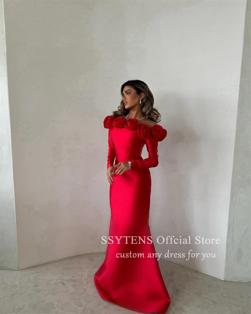 SSYTENS Saudi Red 3D Flowers Formal Occasion Dresses 2024 Mermaid Wedding Strapless Long Party Prom Evening Gowns فساتين الحفلات