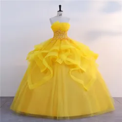 Ashley Gloria Gold Quinceanera Dresses Elegant Strapless Party Dress Formal Ball Gown Luxury Lace Prom Gown For Girls