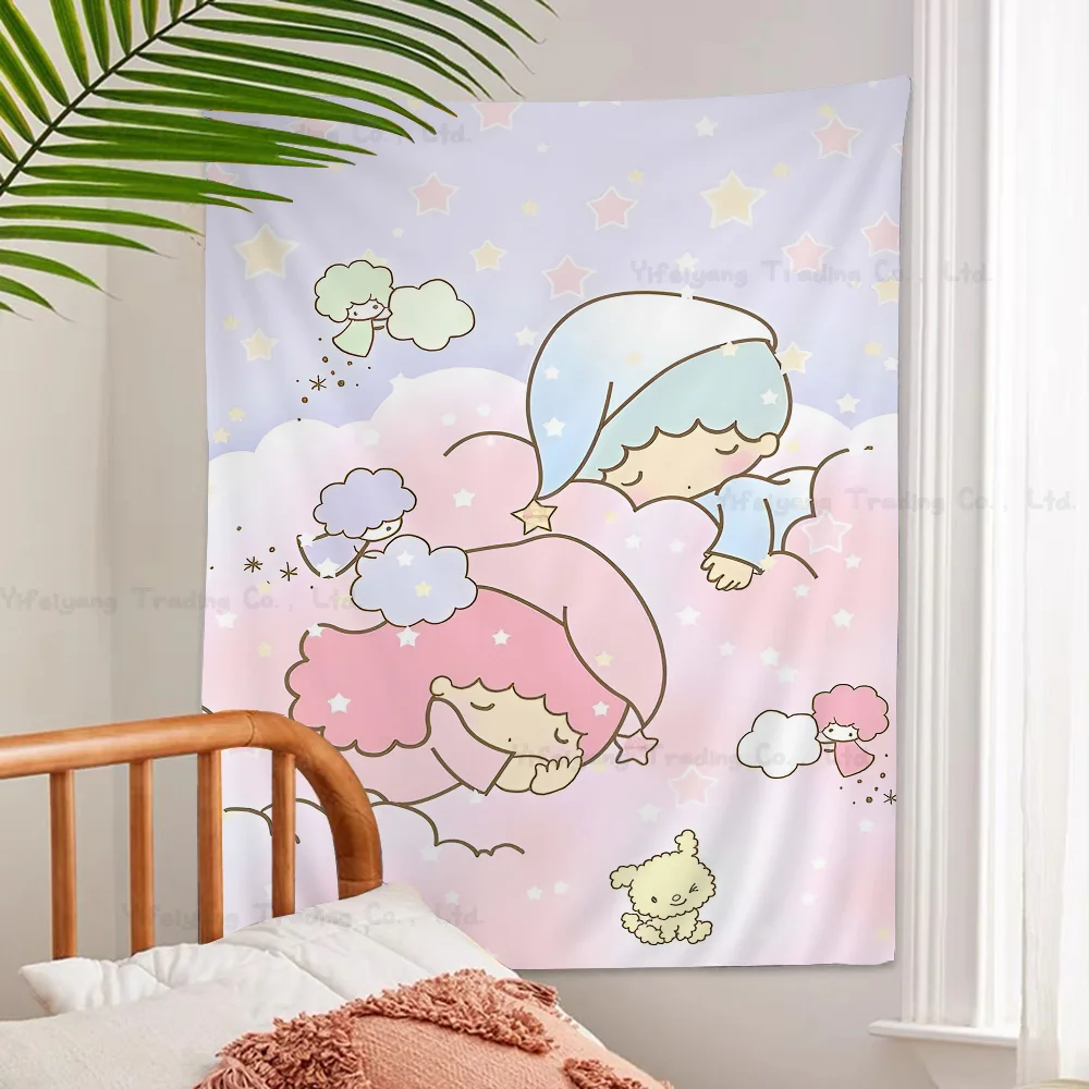 Sanrio Gemini Twin Stars Tapestry Anime Tapestry Hippie Flower Wall Carpets Dorm Decor Wall Hanging Home Decor