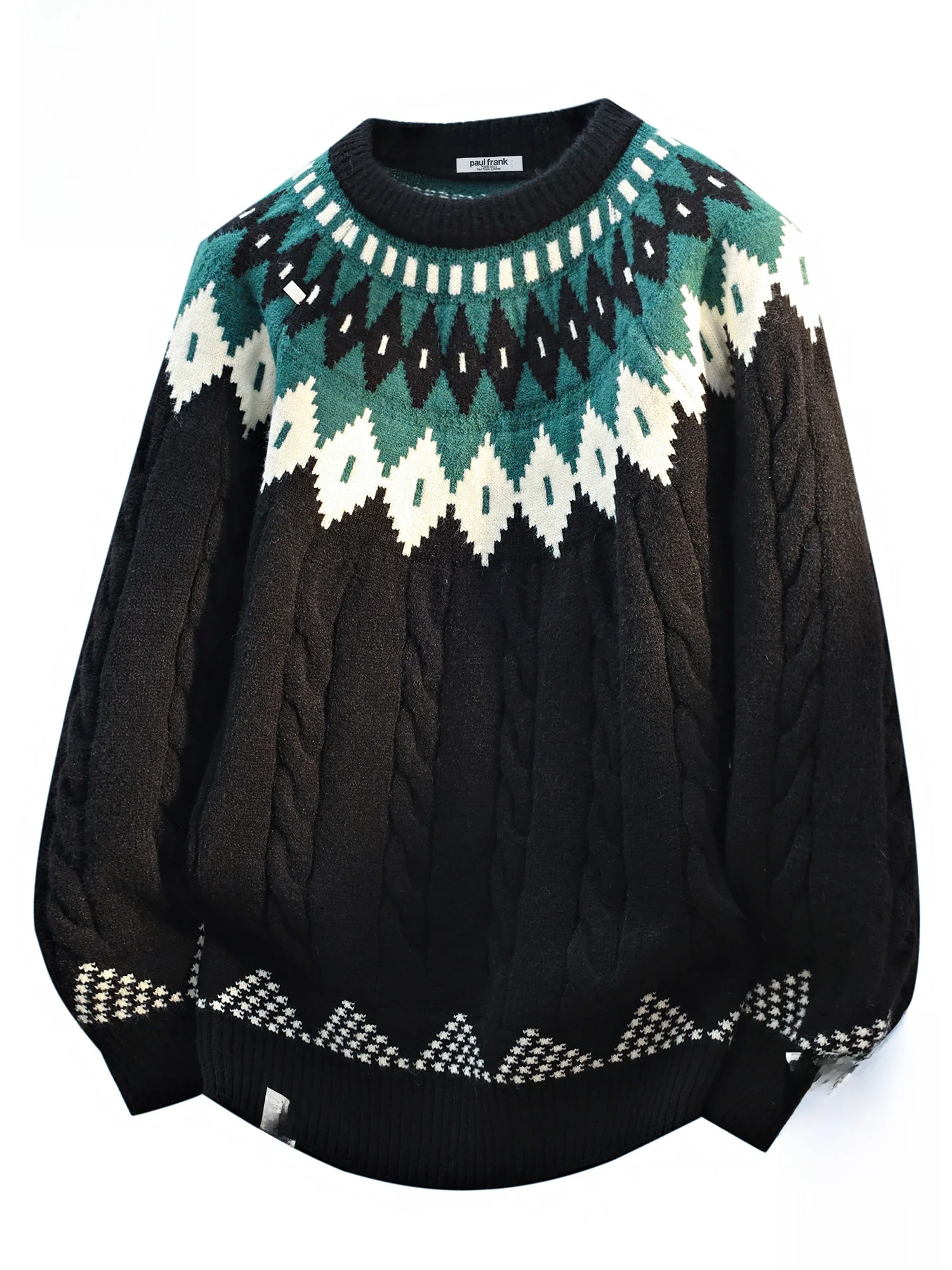 

Мужской зимний вязаный свитер Paul Frank Heavyweight свободного кроя с круглым вырезом, повседневный, теплый, на флисовой подкладке, с логотипом обезьяны и рваным узором