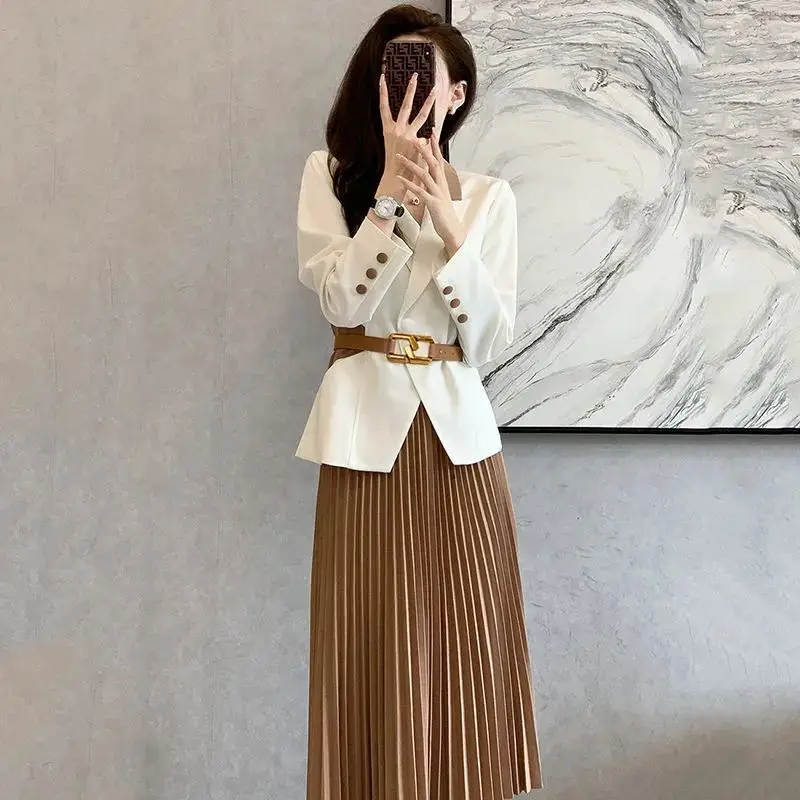 Female Outfits Trend 2024 Skirt Midi Suits Office Women\'s Two Piece Set Long Sleeve Korea Clothing Korean Style Luxury Festival