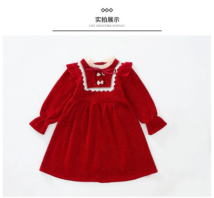 2023 autumn Teenager kids Girls corduroy clothes Princess Dress lace mesh collar A-LINE retro winter Christmas 4 to 12 new Years