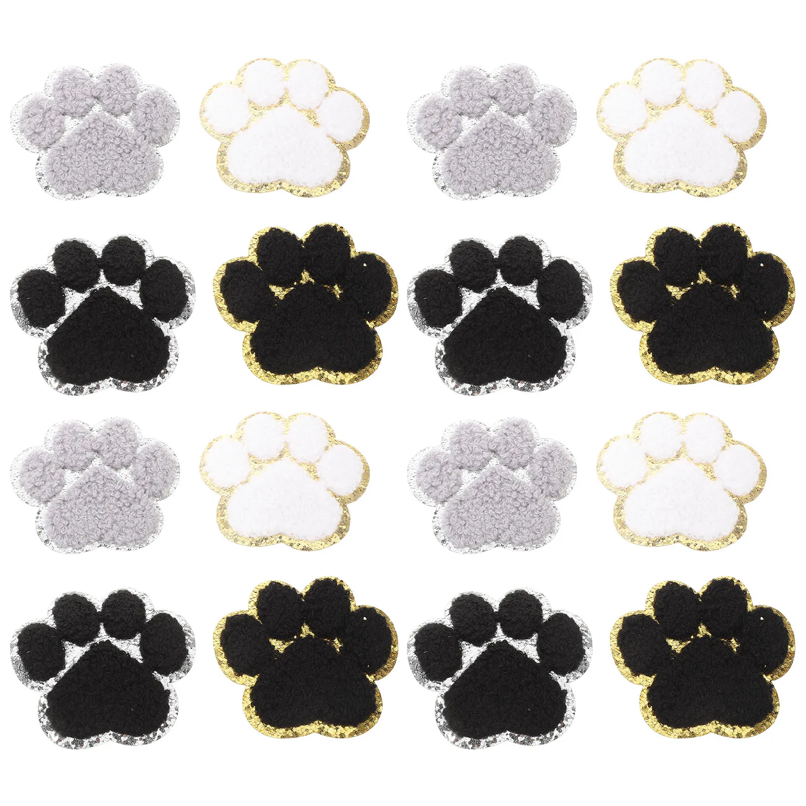 

16 Pcs Dog Paw Embroidery Patch Cat Chenille Applique Iron On Patches Sewing Patches Cartoon Cute Pet Stickers