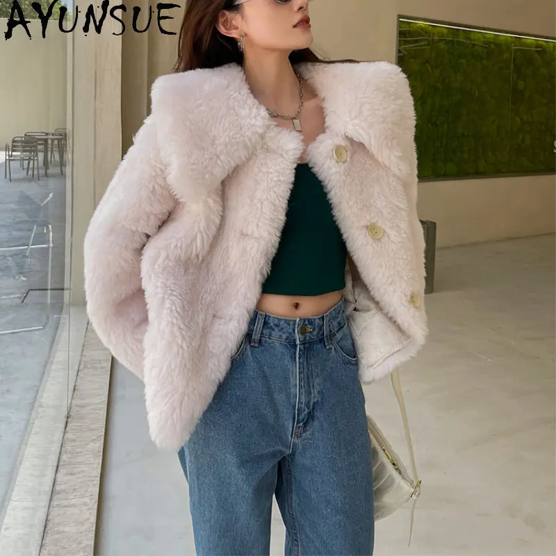 

AYUNSUE 100% Sheep Shearing Jacket Women Clothing Korean Fashion Winter Wool Coat Fur Jackets Casual Fur Coats Chaqueta Mujer SG