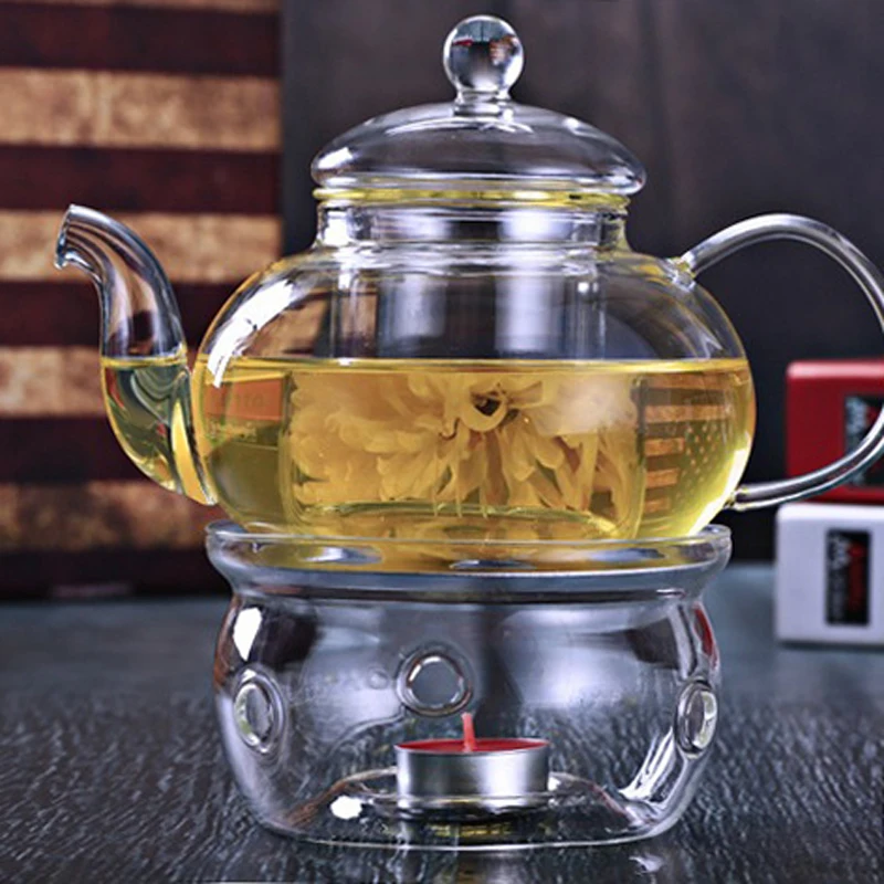 Round Teapot Warmer Ramadan Teapot Heater Base Candle Holder Clear Glass Heat-Resisting Stove