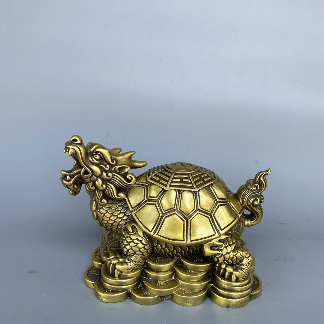 Pure Copper Money Turtle Statue - Feng Shui Dragon Tortoise for Home Décor and Living Room Entryway Decor