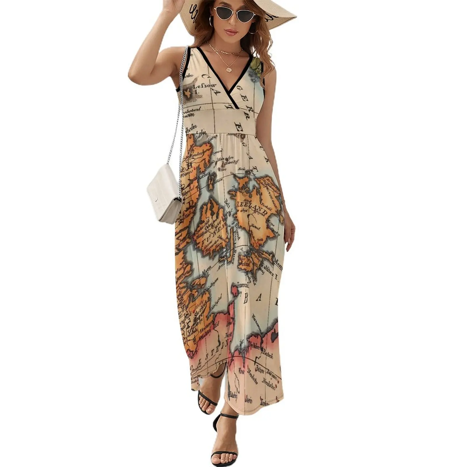 History World Map Dress Old Maps Street Wear Boho Beach Long Dresses Women Kawaii Design Maxi Dress Birthday Gift