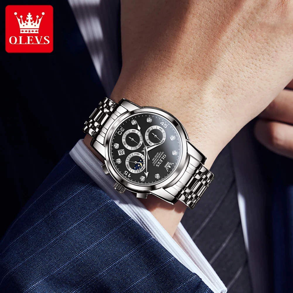 OLEVS 2889 Men Quartz Watch Business Chronograph Luminous Calendar Window 30m Waterproof Classic Dress Fashion Wristwatch