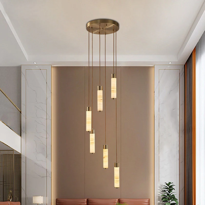 

Modern Luxury Copper Pendant Lamp LED Hanging Lighting for Bedroom Hotel Dining Room Kitchen Stone Marble Hall
