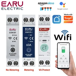 Tuya WiFi Smart Circuit Breaker MCB 1P+N 63A Timer Power Energy kWh Voltage Current Meter Protector Voice Remote Control Switch