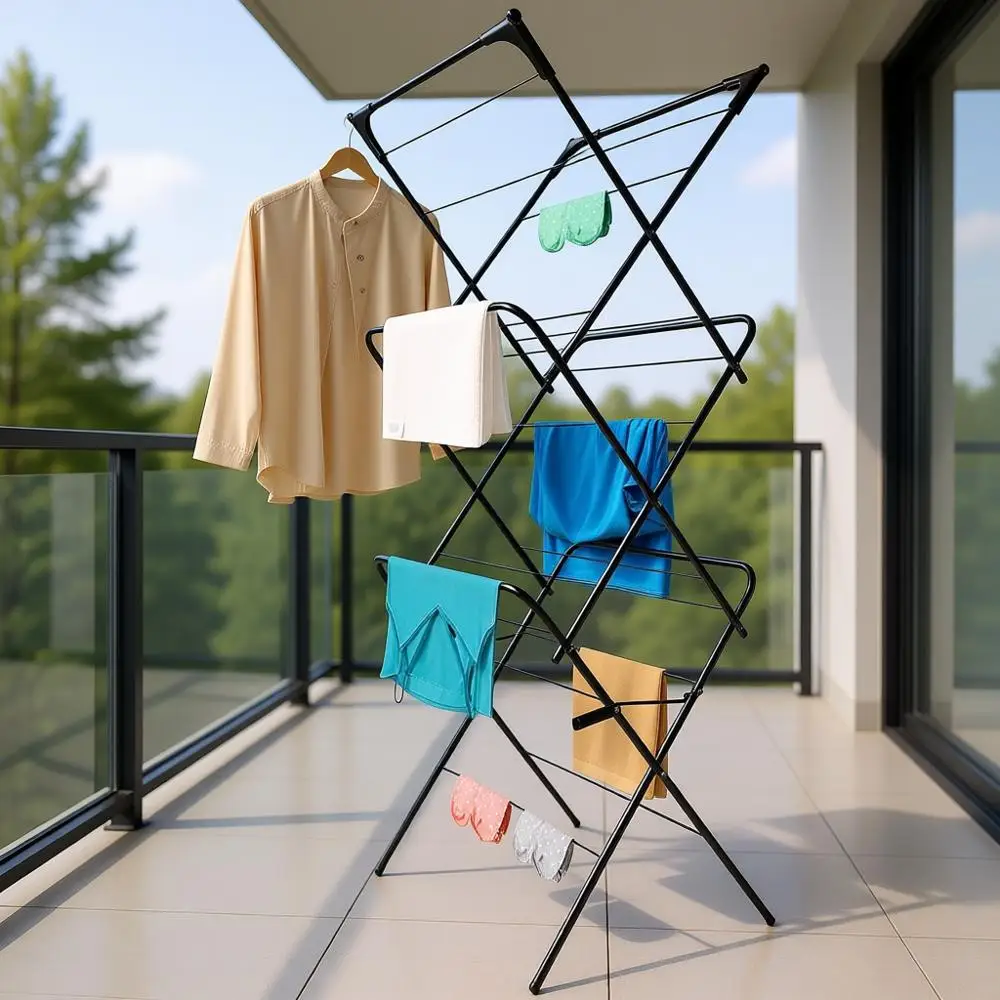 

Портативная складная сушилка для белья - для использования в помещении/на улице, экономит место, черная, 54x24x17, простая сборка