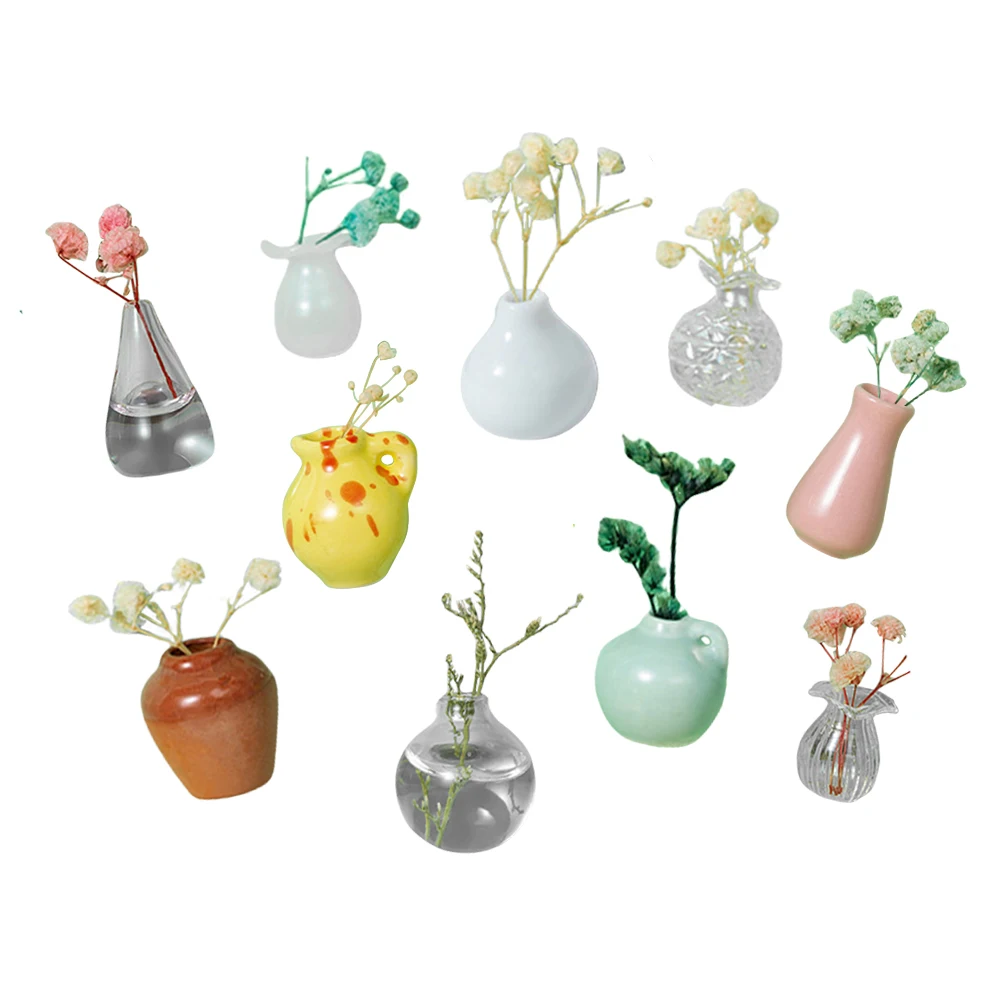 10Pcs Mini Ceramics Vase Fridge Magnet DIY 3D Vase Creative Message Sticker (J)