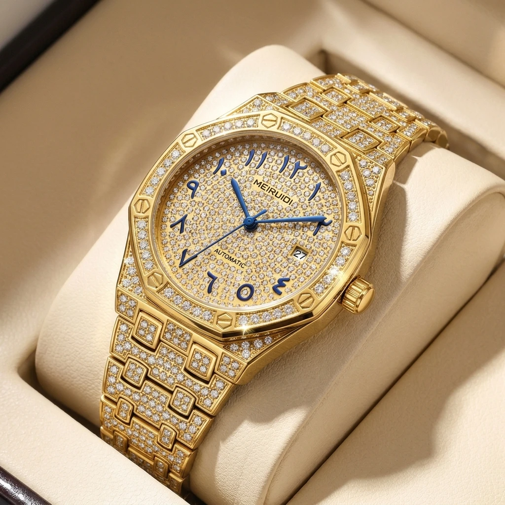 1 piece fashion shiny watch with automatic mechanical design, fashionable, versatile for daily wear