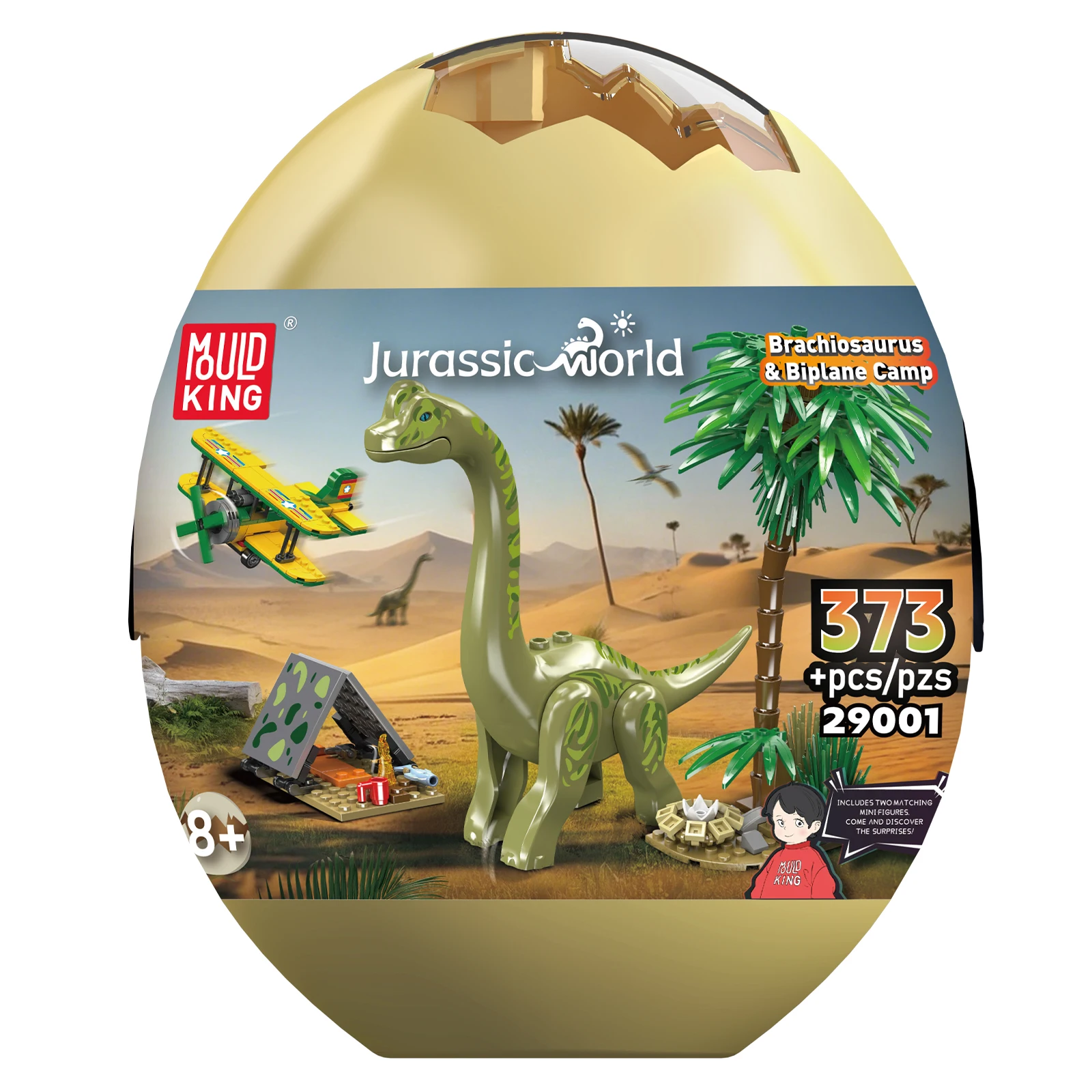 モールドキング 29001 373ピース 恐竜の卵モデルキット、ロングネック恐竜キャンプビルディングブロック、子供向け創造的教育STEM玩具