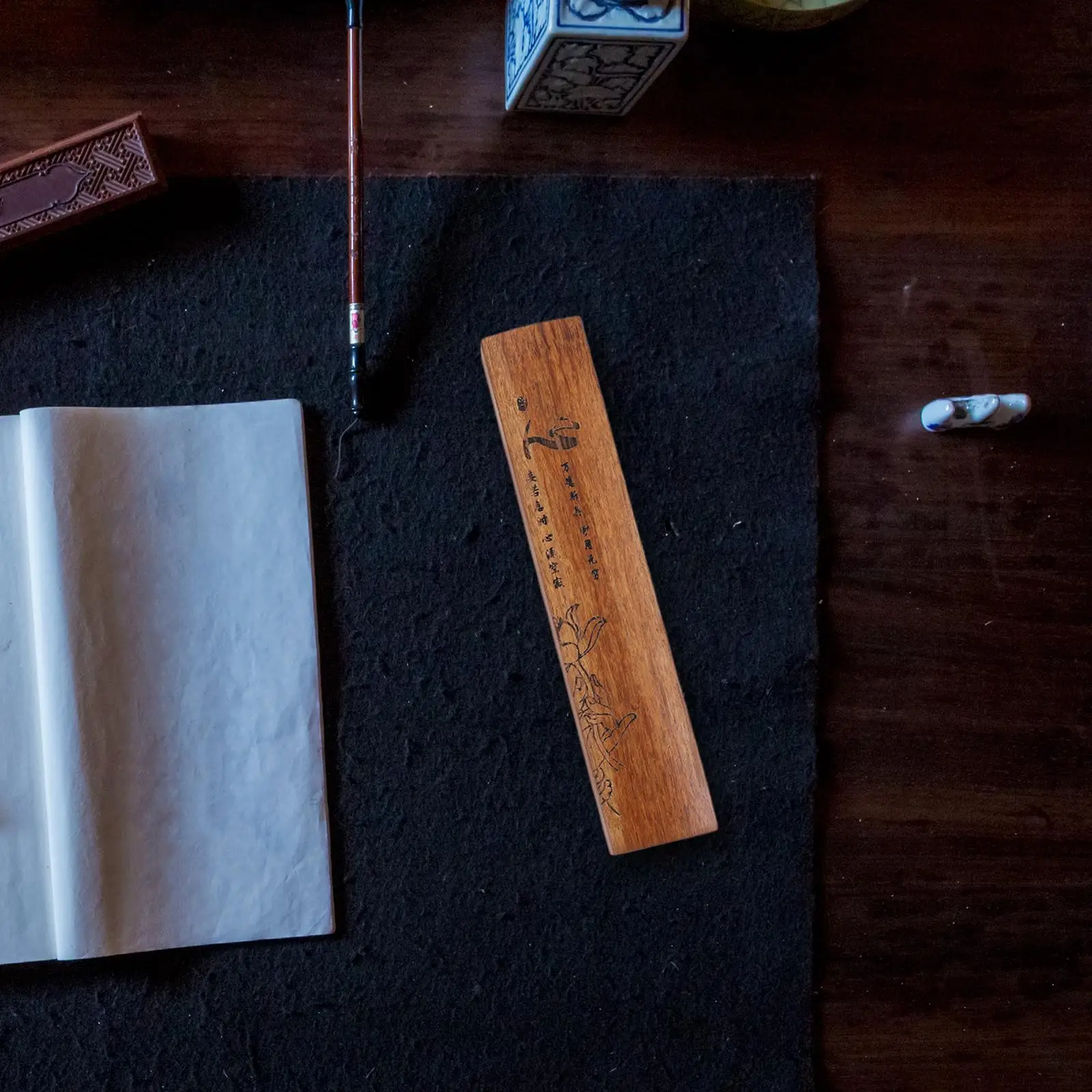 2 Pcs Wooden Ruler Painting Writing Paperweights Chinese Calligraphy Tools Student