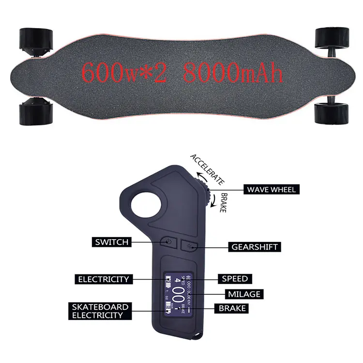 تسليم سريع قوة محرك مزدوج 40kmh سرعة تتطور لوح التزلج الكهربائي 1200 واط Longboard Skateboard الكهربائية
