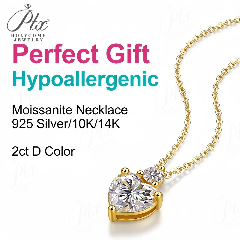 

Moissanite Necklace 925 Sterling Silver D Color VVS1 GRA Heart Pendant Luxury Minimalist Anti-Allergy Jewelry Ideal Gift for Her