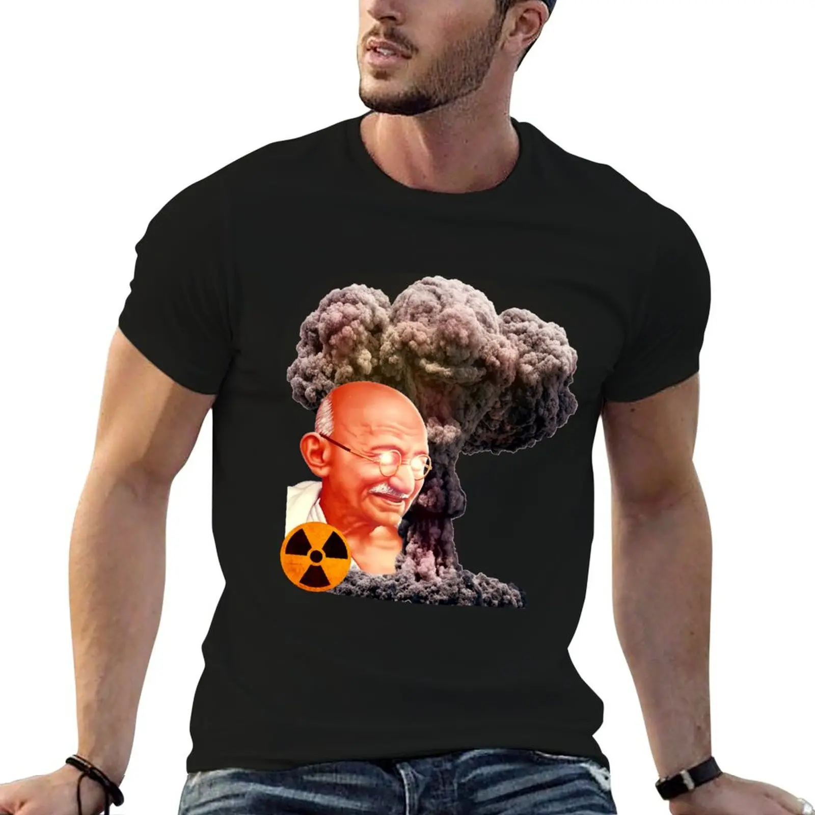 Gandhi the nuke lover: nuclear Gandhi BLACK T-Shirt custom shirt boys animal print Blouse Men's t-shirts