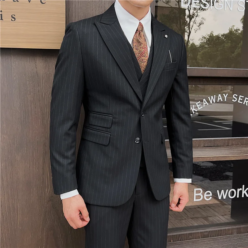 

wm6 mature casual suit, three-quarter sleeve suit, slim fit business suit, groom's handsome British style mid-sleeve small s